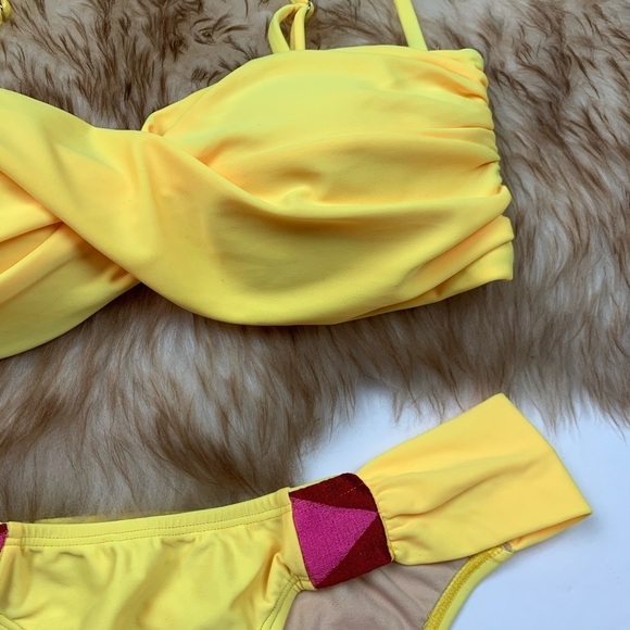 6 Shore Road Yellow Bikini Pink Embroidered Swim S Swimsuit Resort Summer Bright - Picture 2 of 6